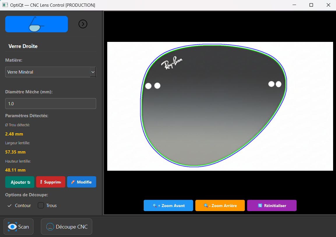 Interface OptiQt — framework vision et CNC