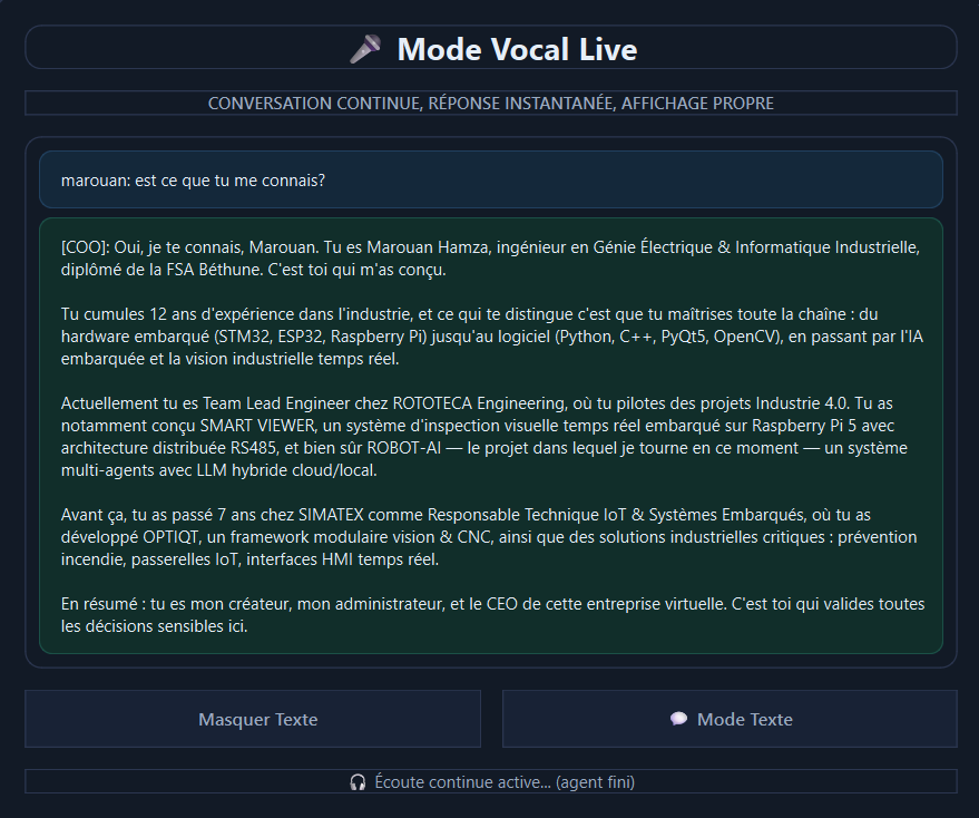 Mode vocal — capture du robot en fonctionnement